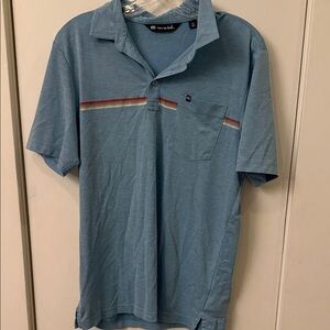 Travis Mathew Blue Polo with Multicolor Stripe